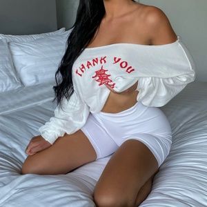 Off the shoulder thank you shirt